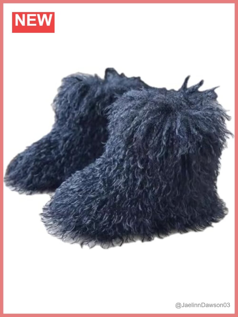 Real Mongolian Lamb Fur Mid Calf Snow Boots Genuine Cow Leather Slip On Fluffy